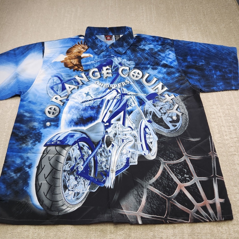 Vintage Y2K Orange County Choppers Shirt Men XXL OCC AOP Spider Web Flowy Biker